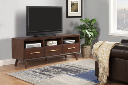 64" Brown Mahogany Solid Wood Open Shelving TV Stand