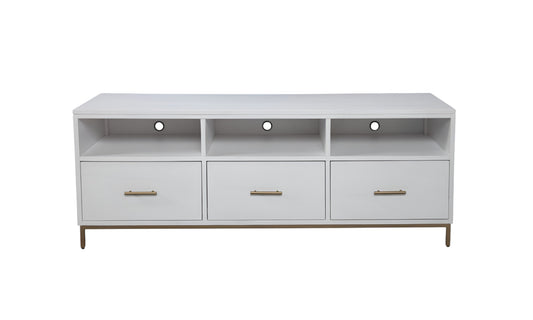 64" White Mahogany Solid Wood Open Shelving TV Stand