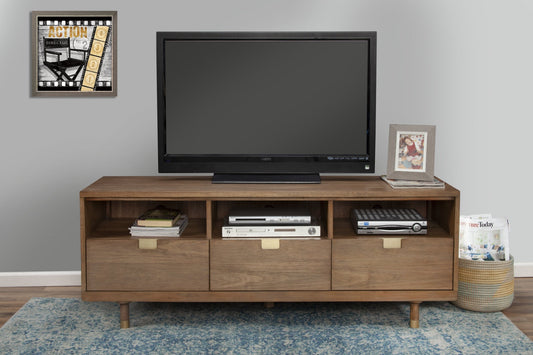 64" Sand Solid Wood Open shelving TV Stand