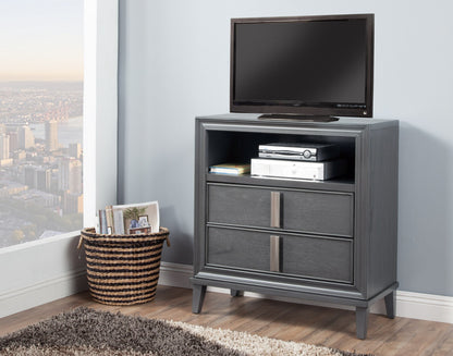 36" Gray Pine Poplar Solids With Mindy And Veneer Open Shelving TV Stand