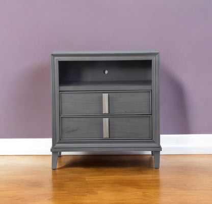 36" Gray Pine Poplar Solids With Mindy And Veneer Open Shelving TV Stand