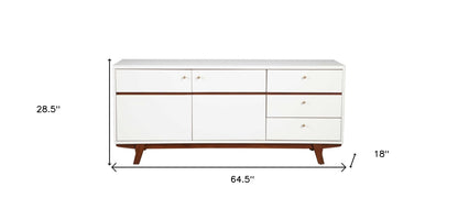 65" White Mahogany Solids And Veneer Cabinet Enclosed Storage TV Stand