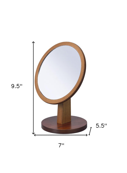 Miroir de table de rasage et de maquillage rond encadré marron de 10 po