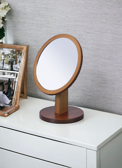 Miroir de table de rasage et de maquillage rond encadré marron de 10 po