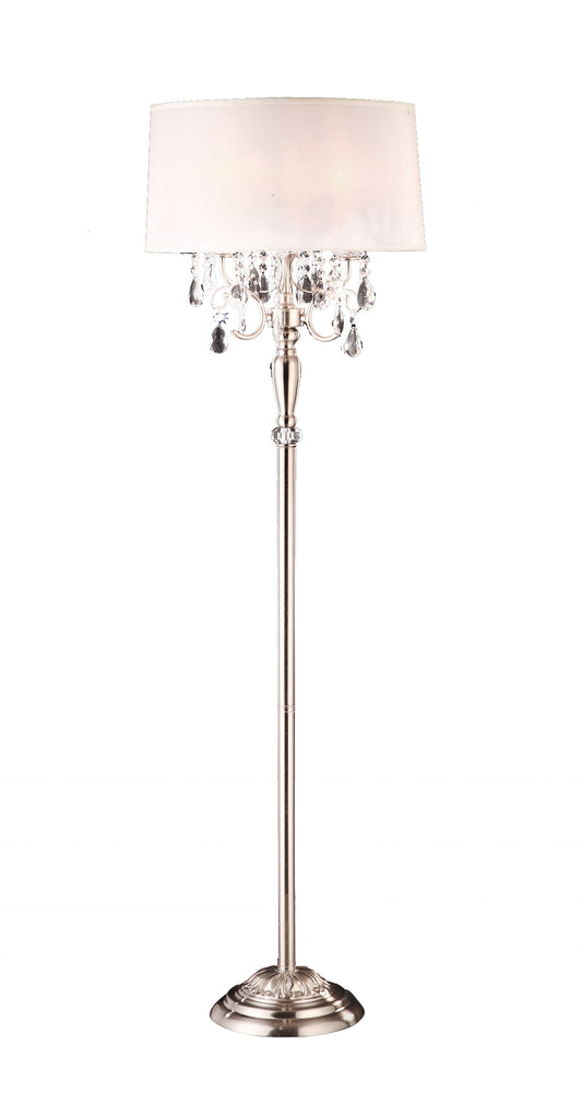 62" White Three Light Candelabra Floor Lamp With White Drum Shade