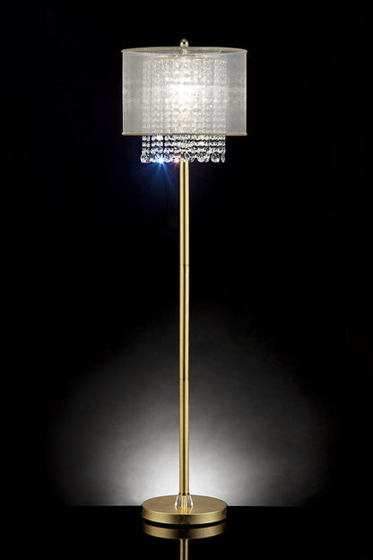 Lampadaire fantaisie doré de 65 po avec abat-jour tambour blanc