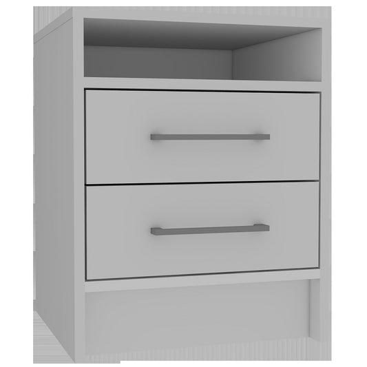 White Open Compartment Two Drawer Nightstand