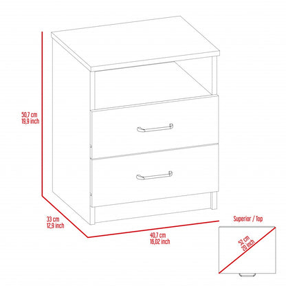 Brown Open Compartment Two Drawer Nightstand