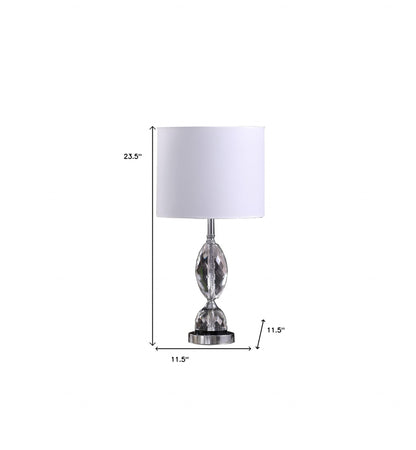 24" Silver Crystal Standard Table Lamp With White Shade