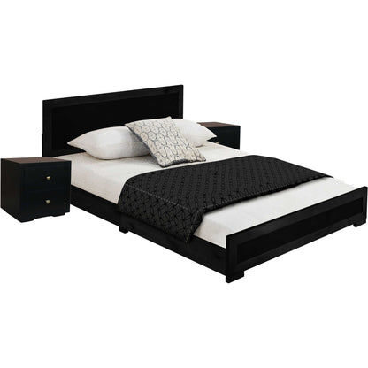 Moma Black Wood Platform Full Bed With Nightstand