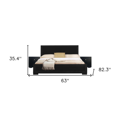 Moma Black Wood Platform Full Bed With Nightstand