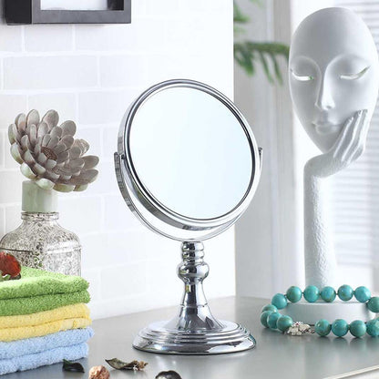 Miroir de table rond en métal argenté de 12 po pour le maquillage et le rasage