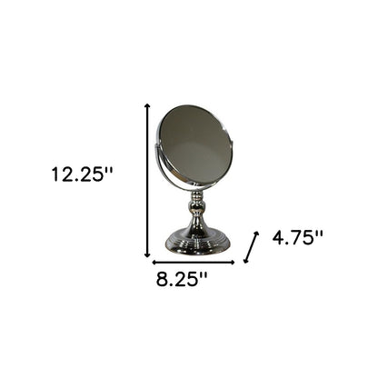 Miroir de table rond en métal argenté de 12 po pour le maquillage et le rasage