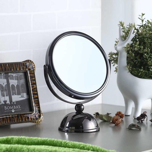 9" Black Round Metal Framed Makeup Shaving Tabletop Mirror