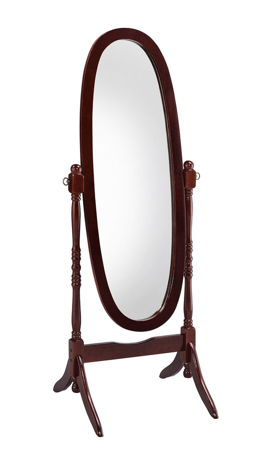 59" Brown Cherry Oval Framed Cheval Standing Mirror