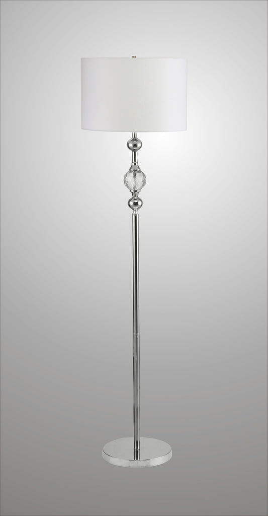 63" Chrome and Crystal Orb Shaped Floor Lamp With White Drum Shade