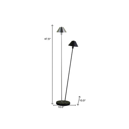 48" Nickel Two Lights LED Novelty Floor Lamp With Black And Silver Empire Shade