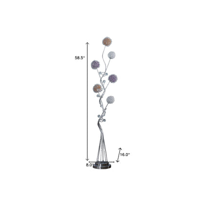 59" Steel LED Novelty Floor Lamp With Purple and White Metal Novelty Shade