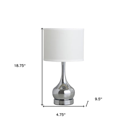 19" Silver Bedside Table Lamp With White Drum Shade