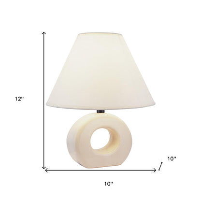 Lampe de chevet en céramique beige de 12 po avec abat-jour empire blanc