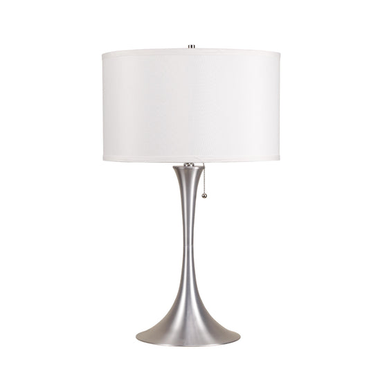 Lampe de chevet en métal argenté de 28 po avec abat-jour blanc