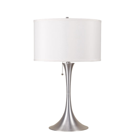 Lampe de chevet en métal argenté de 28 po avec abat-jour blanc