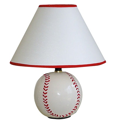 Lampe de table de sport de baseball en céramique blanche et rouge de 12 po avec abat-jour empire blanc et rouge