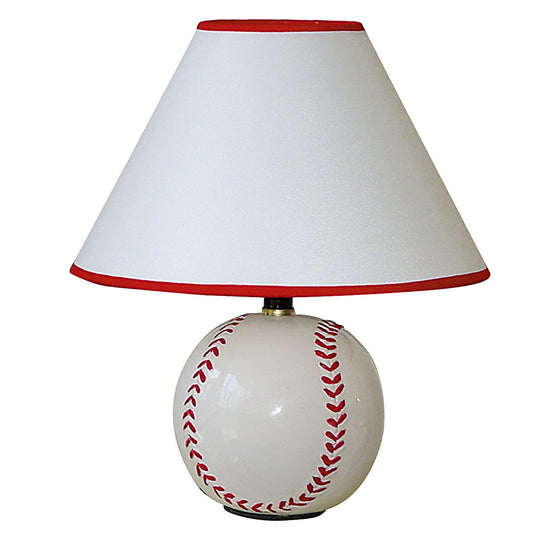 Lampe de table de sport de baseball en céramique blanche et rouge de 12 po avec abat-jour empire blanc et rouge