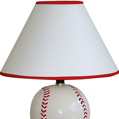 Lampe de table de sport de baseball en céramique blanche et rouge de 12 po avec abat-jour empire blanc et rouge