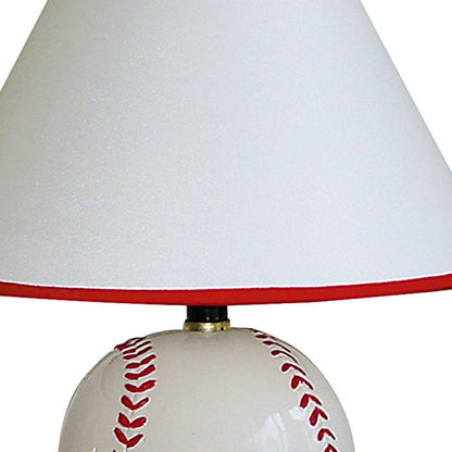 Lampe de table de sport de baseball en céramique blanche et rouge de 12 po avec abat-jour empire blanc et rouge