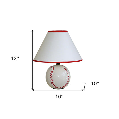 Lampe de table de sport de baseball en céramique blanche et rouge de 12 po avec abat-jour empire blanc et rouge