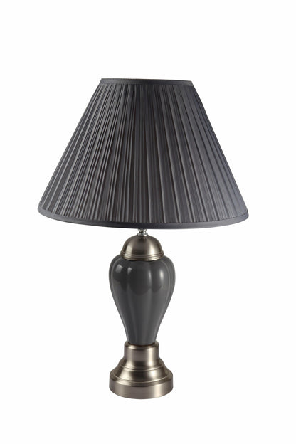 27" Silver Ceramic Urn Bedside Table Lamp With Brown Empire Shade