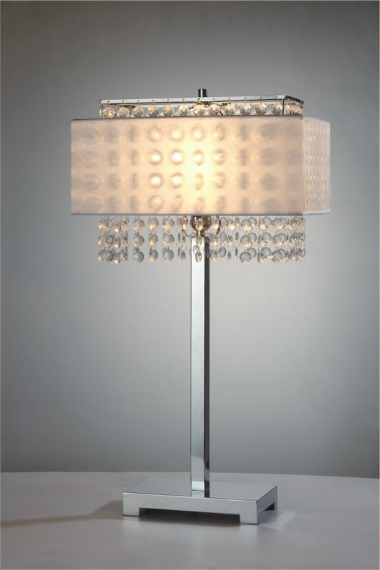 28" Silver Table Lamp With Faux Crystals and White Rectangle Shade