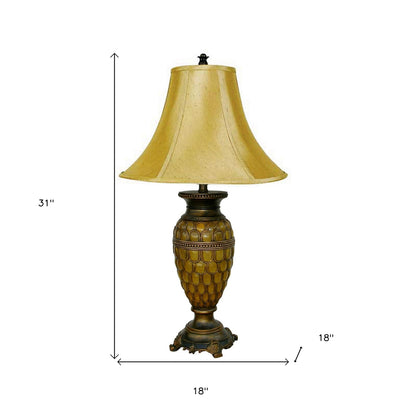 31" Golden Brown Polyresin Urn Table Lamp With Night Light and Gold Bell Shade