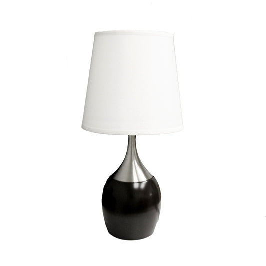 25" Black and Silver Gourd Table Lamp With White Tapered Drum Shade