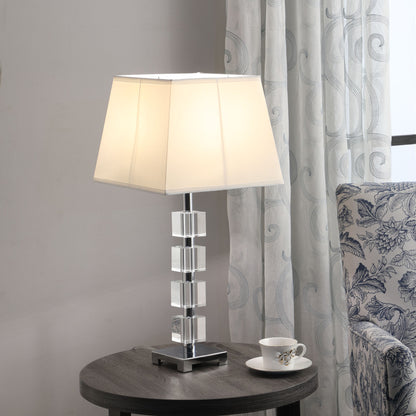 25" Crystal Geo Cubed Table Lamp With White Sharp Corner Square Tapered Shade