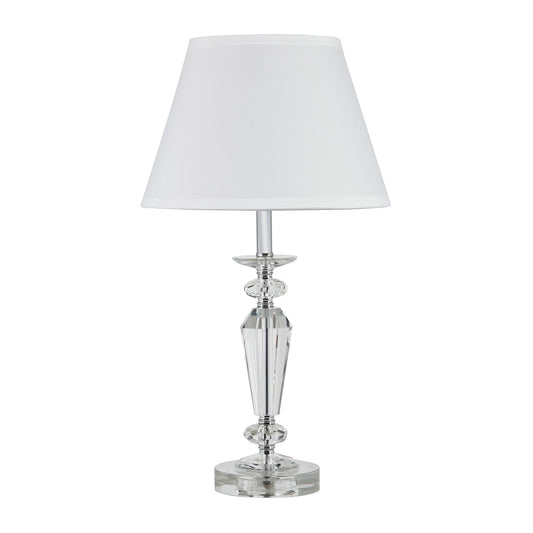 22" Clear Faceted Crystal Table Lamp With White Empire Shade