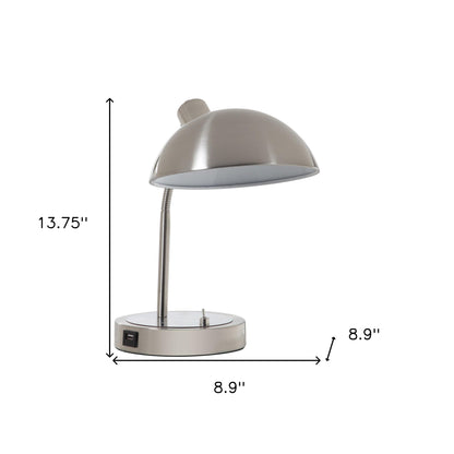 Lampe de table de bureau argentée de 14 po avec abat-jour en forme de bol gris