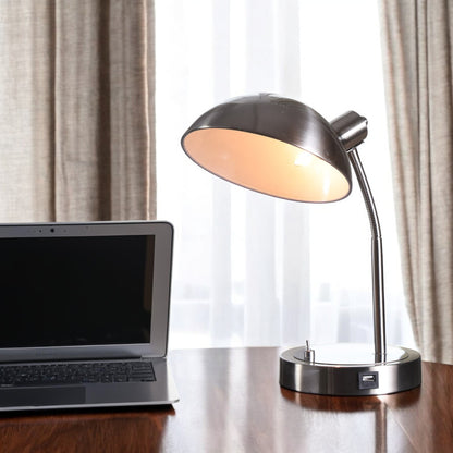 Lampe de table de bureau argentée de 14 po avec abat-jour en forme de bol gris