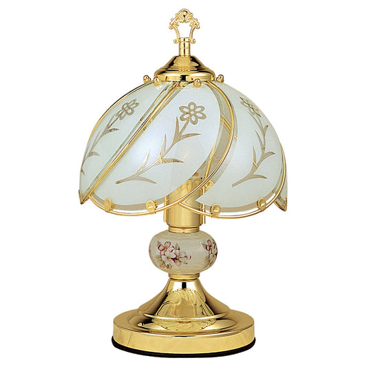 Lampe de chevet dorée de 14 po avec abat-jour en verre dépoli à motif floral