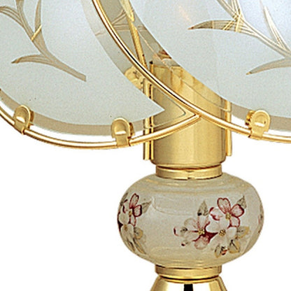 Lampe de chevet dorée de 14 po avec abat-jour en verre dépoli à motif floral