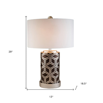 Deep Brown and Silver Geo Weave Table Lamp