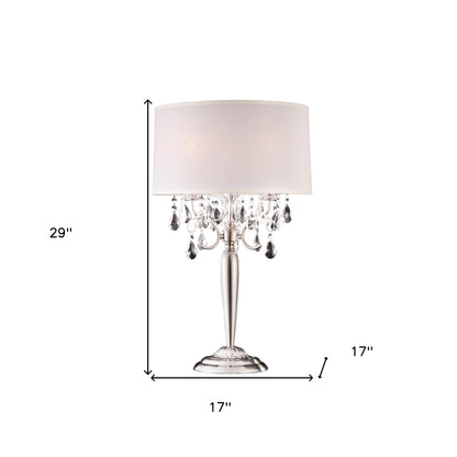 Glam Silver Scroll Chandelier Faux Crystal Table Lamp