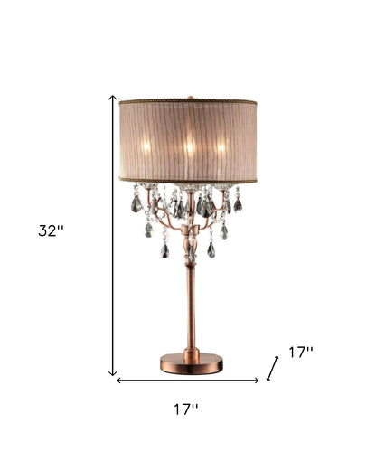 Lampe de table d'appoint en faux cristal transparent et or rose de 32 po