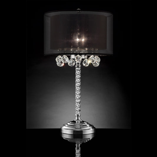 Contempo Silver Table Lamp with Black Shade and Crystal Accents