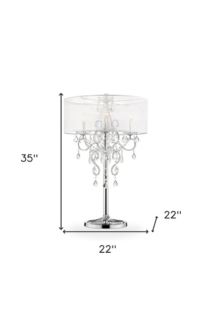 Glam Silver Faux Crystal Accent Table Lamp with See Thru Shade