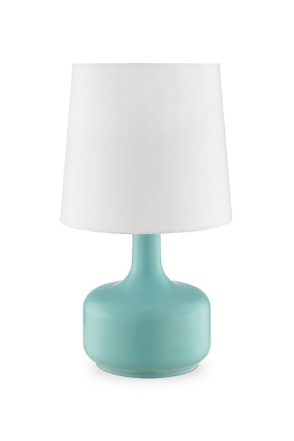 Lampe de chevet en métal bleu de 17 pouces avec abat-jour blanc