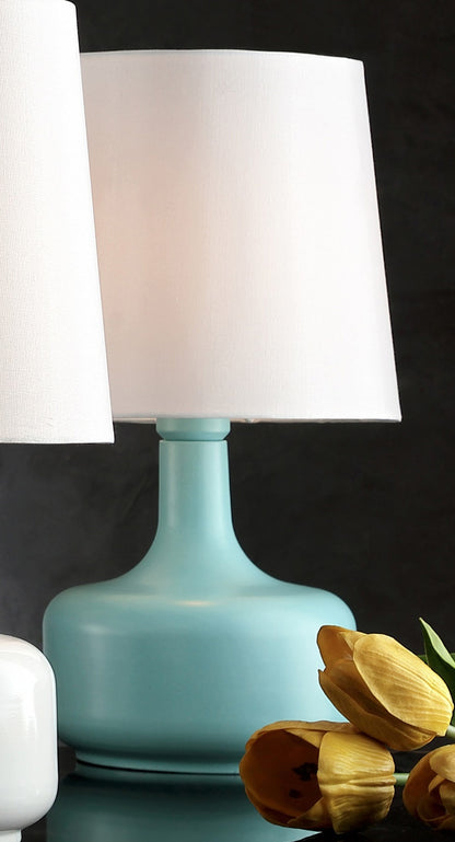 Lampe de chevet en métal bleu de 17 pouces avec abat-jour blanc