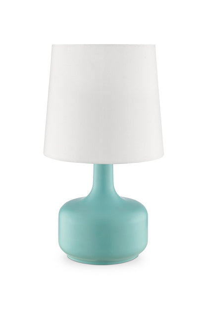 Lampe de chevet en métal bleu de 17 pouces avec abat-jour blanc