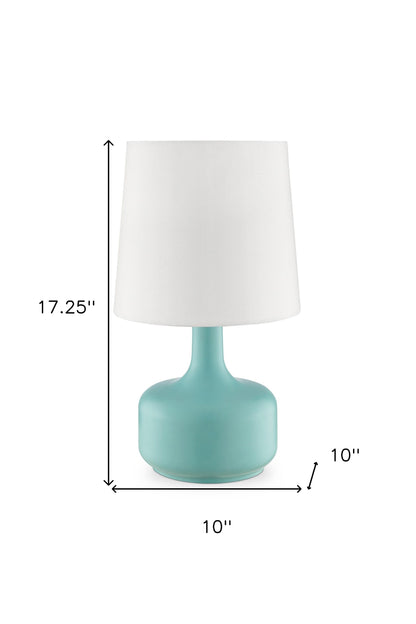 Lampe de chevet en métal bleu de 17 pouces avec abat-jour blanc